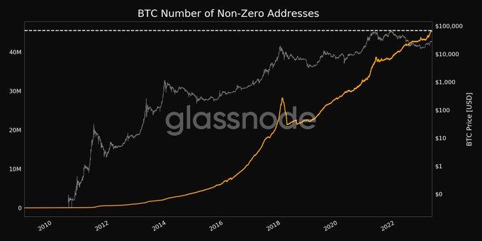 数据：BTC 非零地址数突破 4550 万个，创历史新高